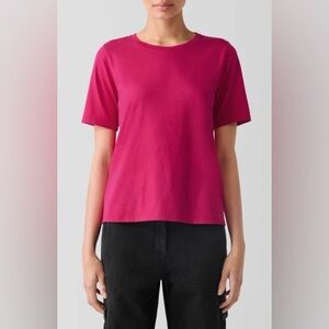 Eileen Fisher NWT Organic Cotton  Scoop Neck T Shirt in Azealea Size Small